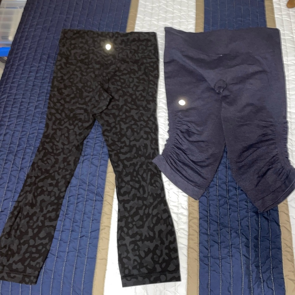 TWO Lululemon Leggings Size 8 Ruched and Cropped